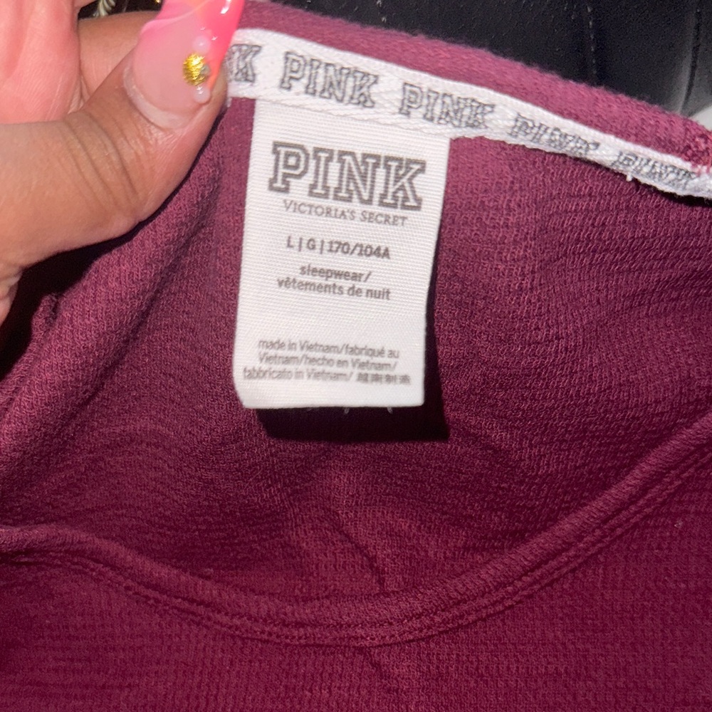 PINK Burgundy Long Sleeve Shirt with Dog Logo- large - Picture 3 of 5